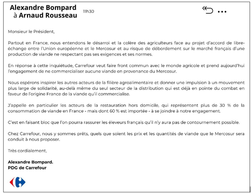 Bombazo: Carrefour anunció que no venderá más carne del Mercosur, en solidaridad con los productores franceses que rechazan un acuerdo comercial entre la Unión Europea y el bloque sudamericano